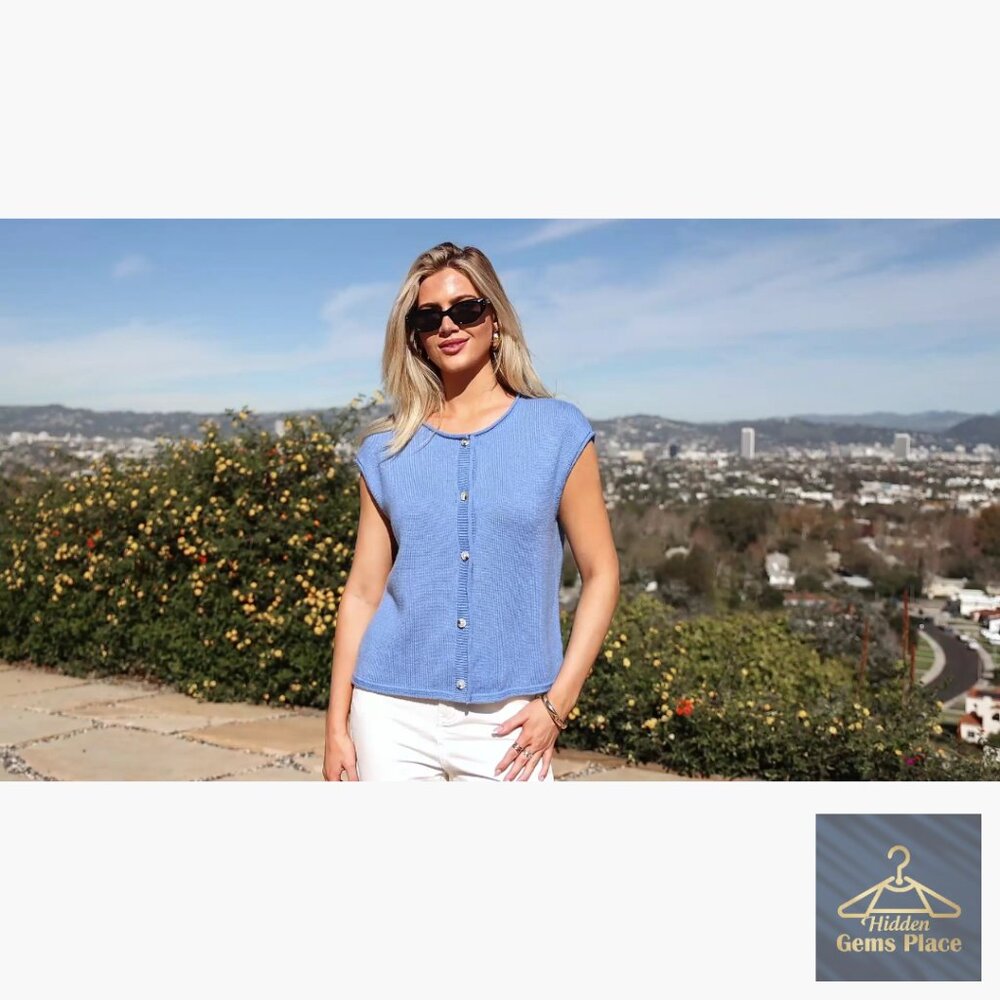 Lightweight Button Down Sweater Vest, Cap Sleeve,… - image 7